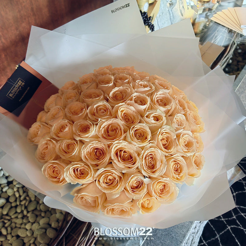 52枝 香檳玫瑰求婚花束｜52 Champagne Roses Bouquet (Peach Avalanche)