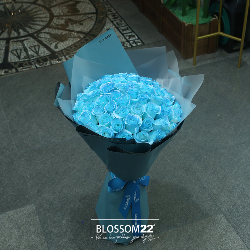 52枝 冰藍玫瑰花束｜52 Ice Blue Dyeing Rose bouquet