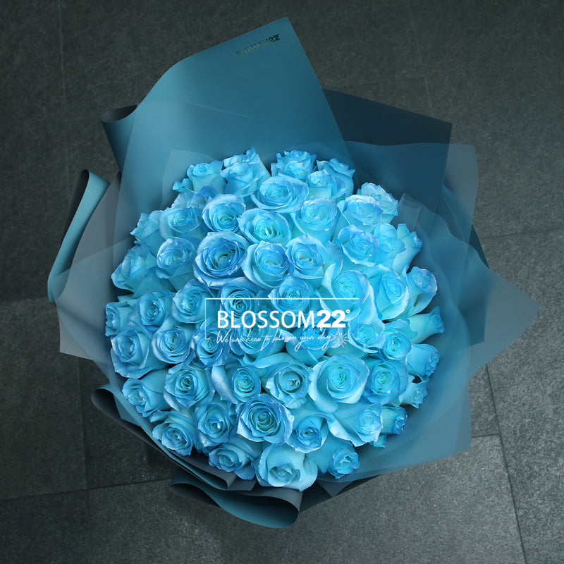 52枝 冰藍玫瑰花束｜52 Ice Blue Dyeing Rose bouquet