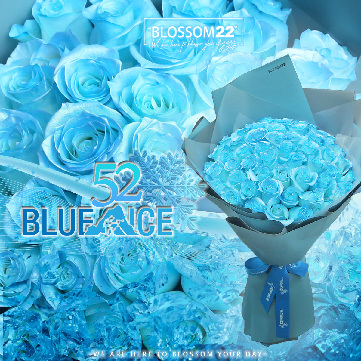 52枝冰藍玫瑰花束｜52 Ice Blue Dyeing Rose bouquet (情人節花束