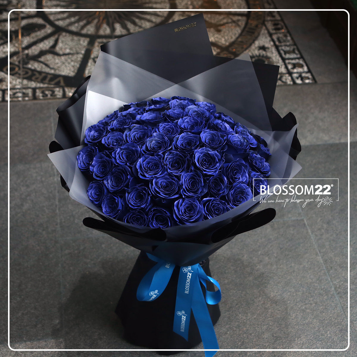 52枝 貴族藍玫瑰求婚花束｜52 Navy Blue Dyeing Roses Bouquet