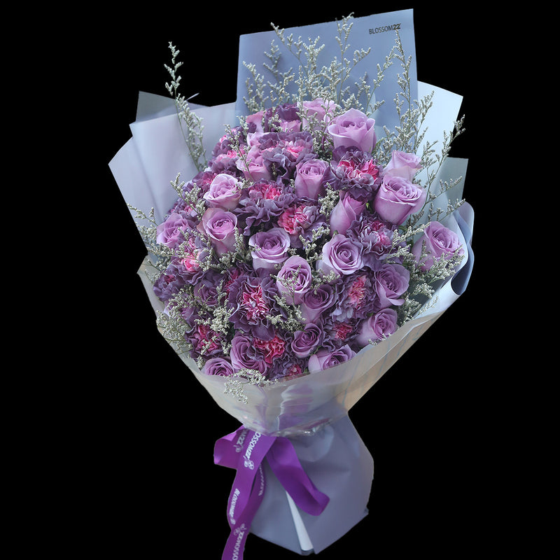 52 紫玫瑰雙色康乃馨花束｜52 Purple Roses ＆ Dual Tone Carnation