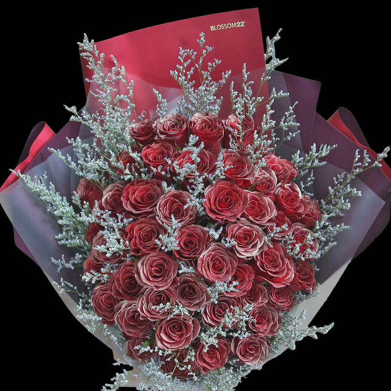52枝 金粉紅玫瑰求婚花束｜52 Red Golden Highlight Roses (52 Red Gold)