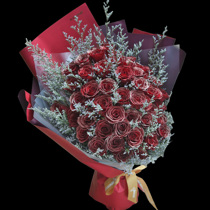 52枝 金粉紅玫瑰求婚花束｜52 Red Golden Highlight Roses (52 Red Gold)
