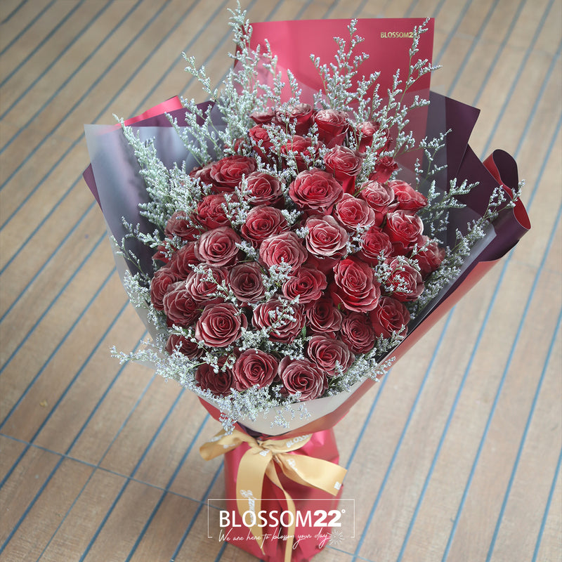 52枝 金粉紅玫瑰求婚花束｜52 Red Golden Highlight Roses (52 Red Gold)