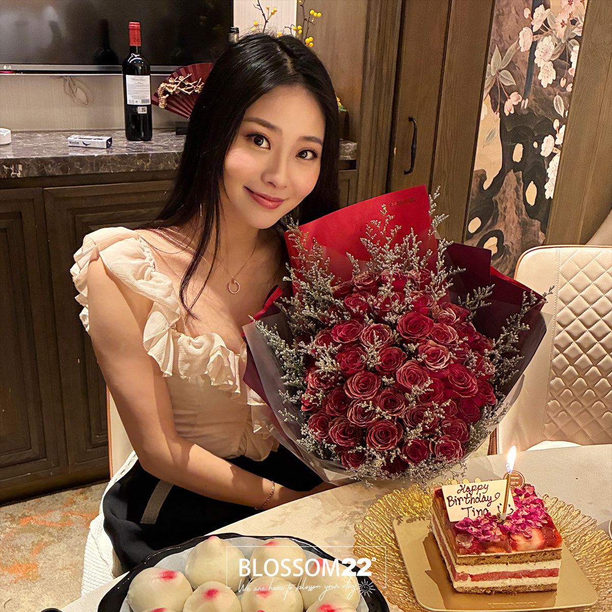 52枝 金粉紅玫瑰求婚花束｜52 Red Golden Highlight Roses (52 Red Gold)