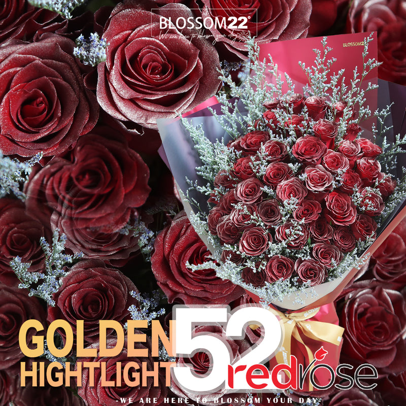 52枝 金粉紅玫瑰求婚花束｜52 Red Golden Highlight Roses (52 Red Gold)