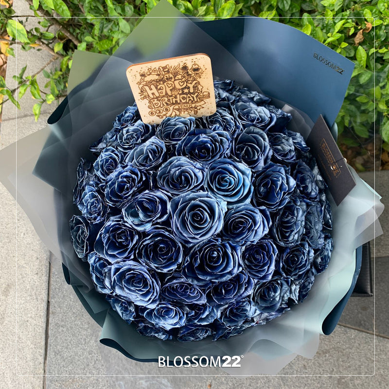 52枝 電藍玫瑰求婚花束｜52 Thunder Blue Dyeing Roses Bouquet