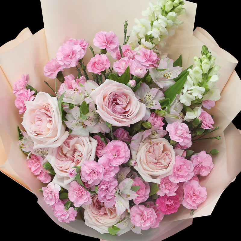 淺粉庭園玫瑰多丁金魚草花束｜Pink O'Hara Spray Carnation Snapdragons bouquet