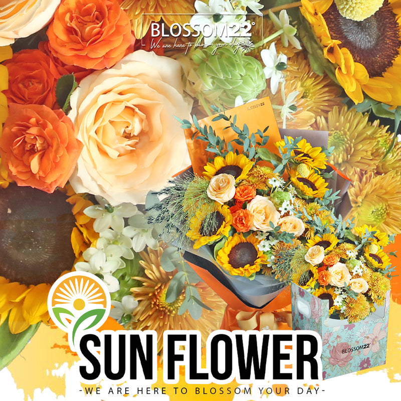 5 太陽花香檳玫瑰花束｜5 Sunflower ＆ Champagne Rose Bouquet (Sunrise)