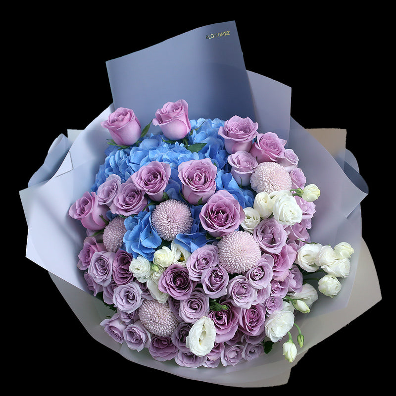 60枝 雙色混合紫玫瑰繡球花束｜60 Mixed Purple Roses & Hydrangea Bouquet