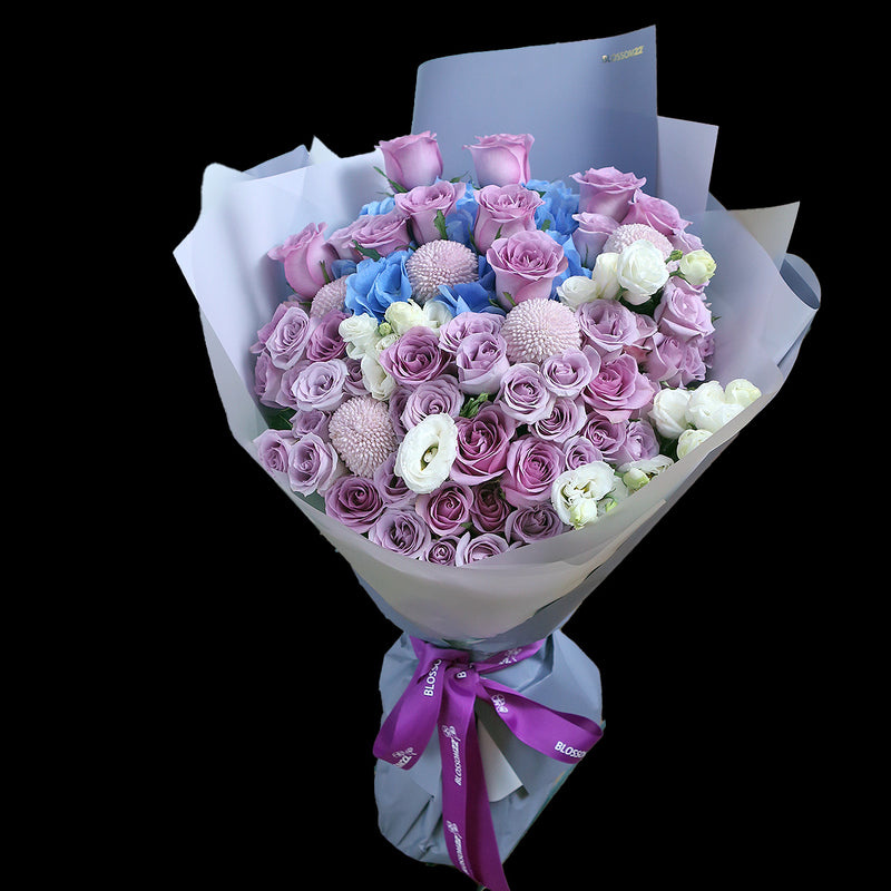 60枝 雙色混合紫玫瑰繡球花束｜60 Mixed Purple Roses & Hydrangea Bouquet