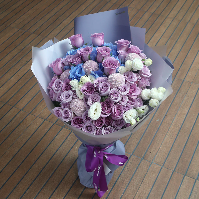 60枝 雙色混合紫玫瑰繡球花束｜60 Mixed Purple Roses & Hydrangea Bouquet