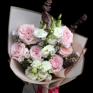 6枝 粉色庭園玫瑰及桔梗花束｜6 Pink  O'Hara Garden Rose ＆ Eustoma