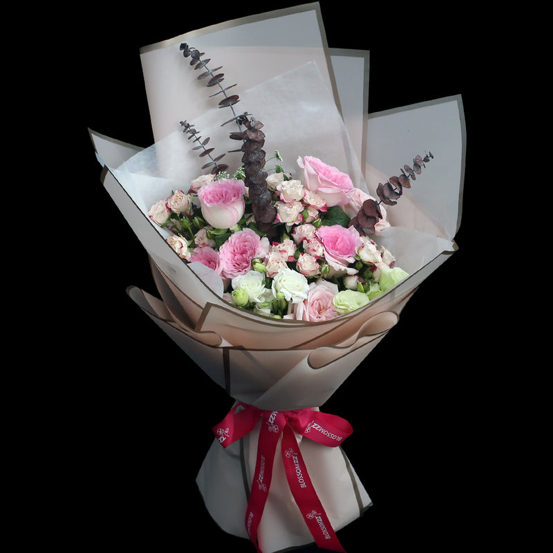 雙粉色庭園玫瑰小玫瑰桔梗花束｜Two Tone Pink Garden Rose Mini Rose ＆ Eustoma
