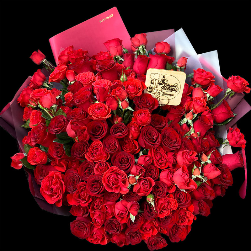 99枝 混合紅玫瑰求婚花束｜99 Mixed Red Roses Bouquet (99 Fire Red)（情人節花束）