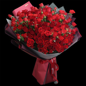 99枝 混合紅玫瑰求婚花束｜99 Mixed Red Roses Bouquet (99 Fire Red)｜情人節花