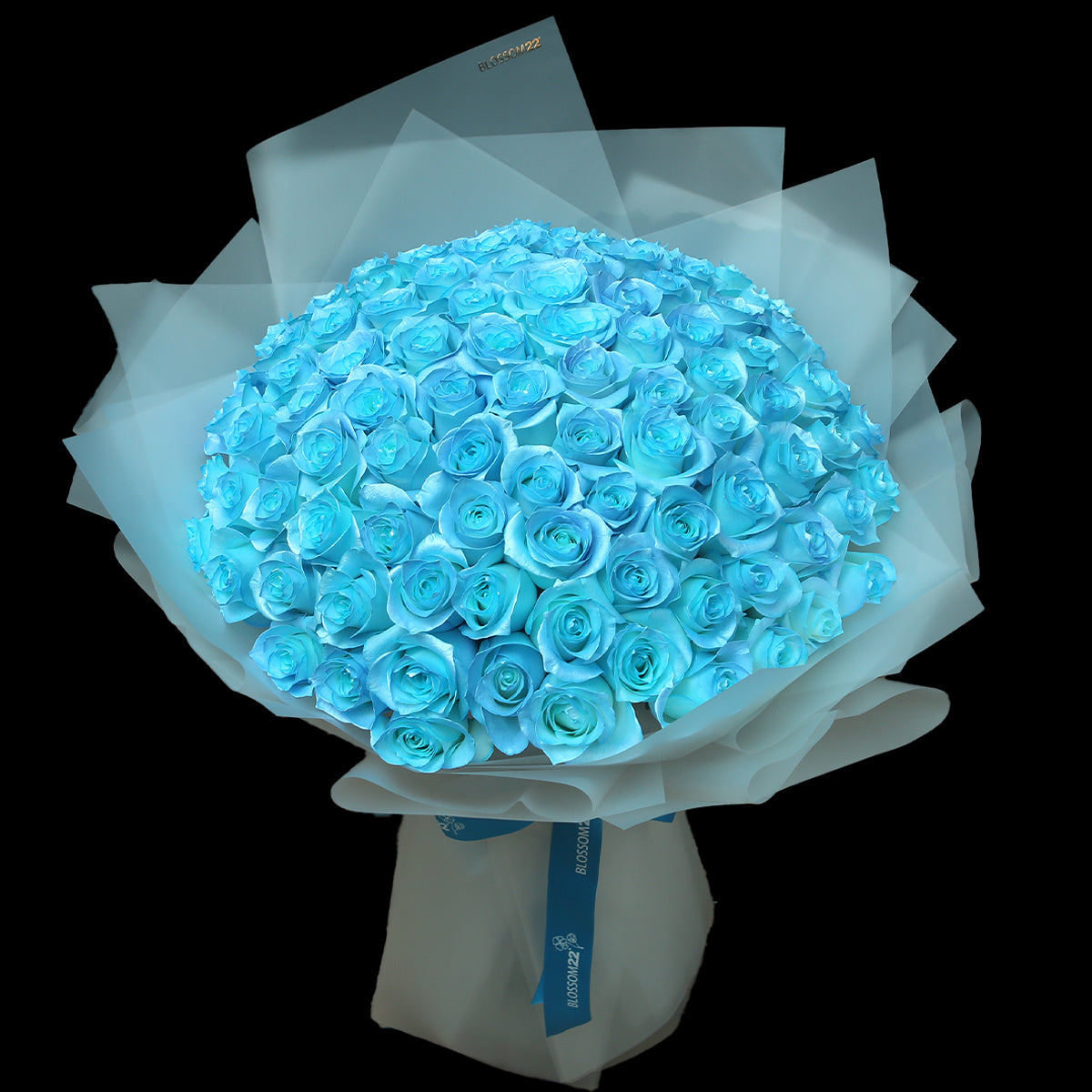 99 冰藍玫瑰鮮花束｜99 Ice Blue Dyeing Roses Bouquet｜情人節花