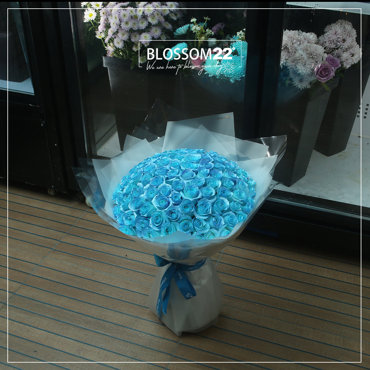 99 冰藍玫瑰鮮花束｜99 Ice Blue Dyeing Roses Bouquet｜情人節花