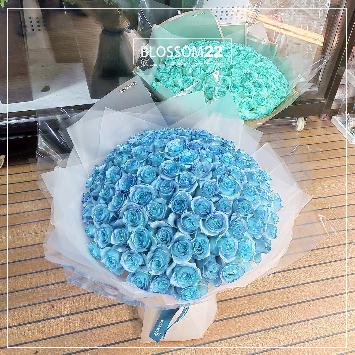 99 冰藍玫瑰鮮花束｜99 Ice Blue Dyeing Roses Bouquet (情人節花束）