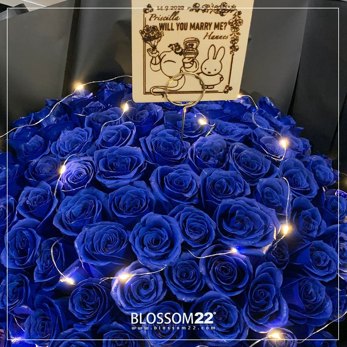 99枝 貴族藍玫瑰求婚花｜99 Navy Blue Dyeing Roses Bouquet (Signature Style)｜情人節花 fresh bouquet 鮮花束 Blossom22°