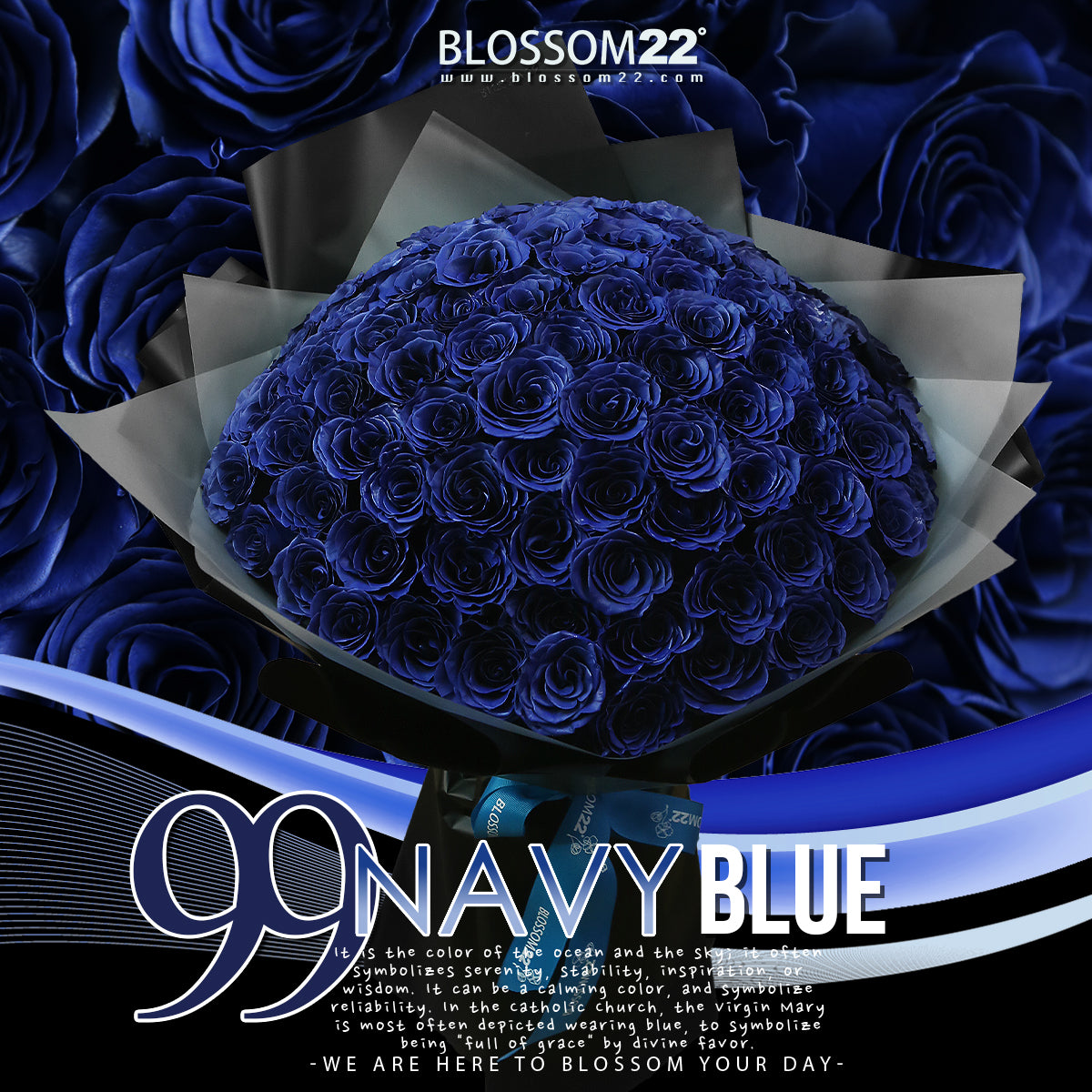 99枝 貴族藍玫瑰求婚花束｜99 Navy Blue Dyeing Roses Bouquet｜情人節花