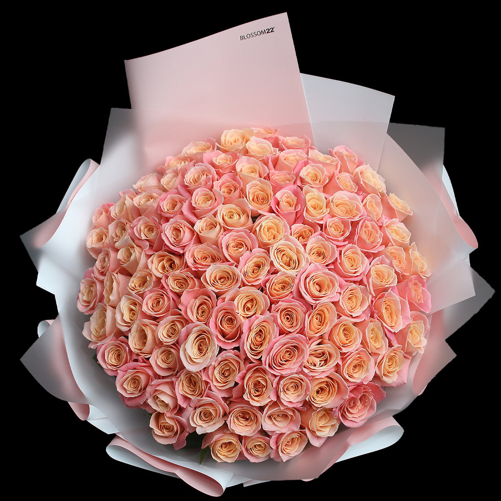 99枝 桃粉漸變玫瑰花束｜99 Miss Piggy Rose Bouquet (99 Miss Piggy)｜情人節花