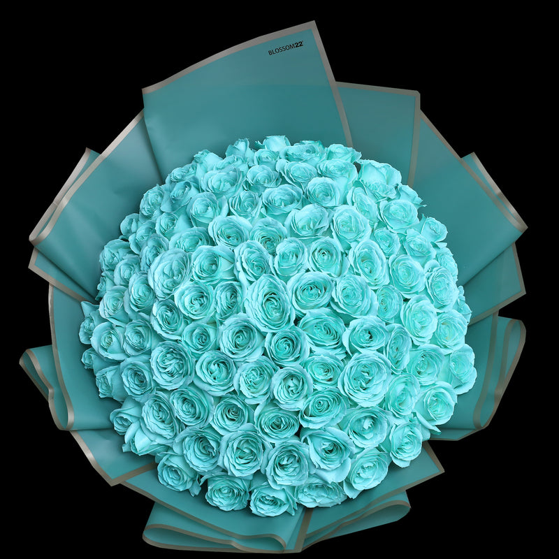 99 蒂芬妮藍玫瑰鮮花束｜99 Tiffany Blue Dyeing Rose Bouquet (情人節花束）