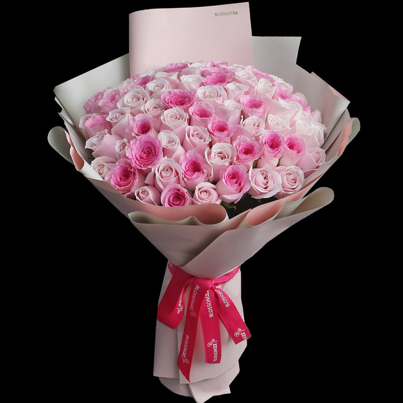 99枝 雙色粉混合玫瑰花束｜99 Two Tone Pink Rose Bouquet (情人節花束）