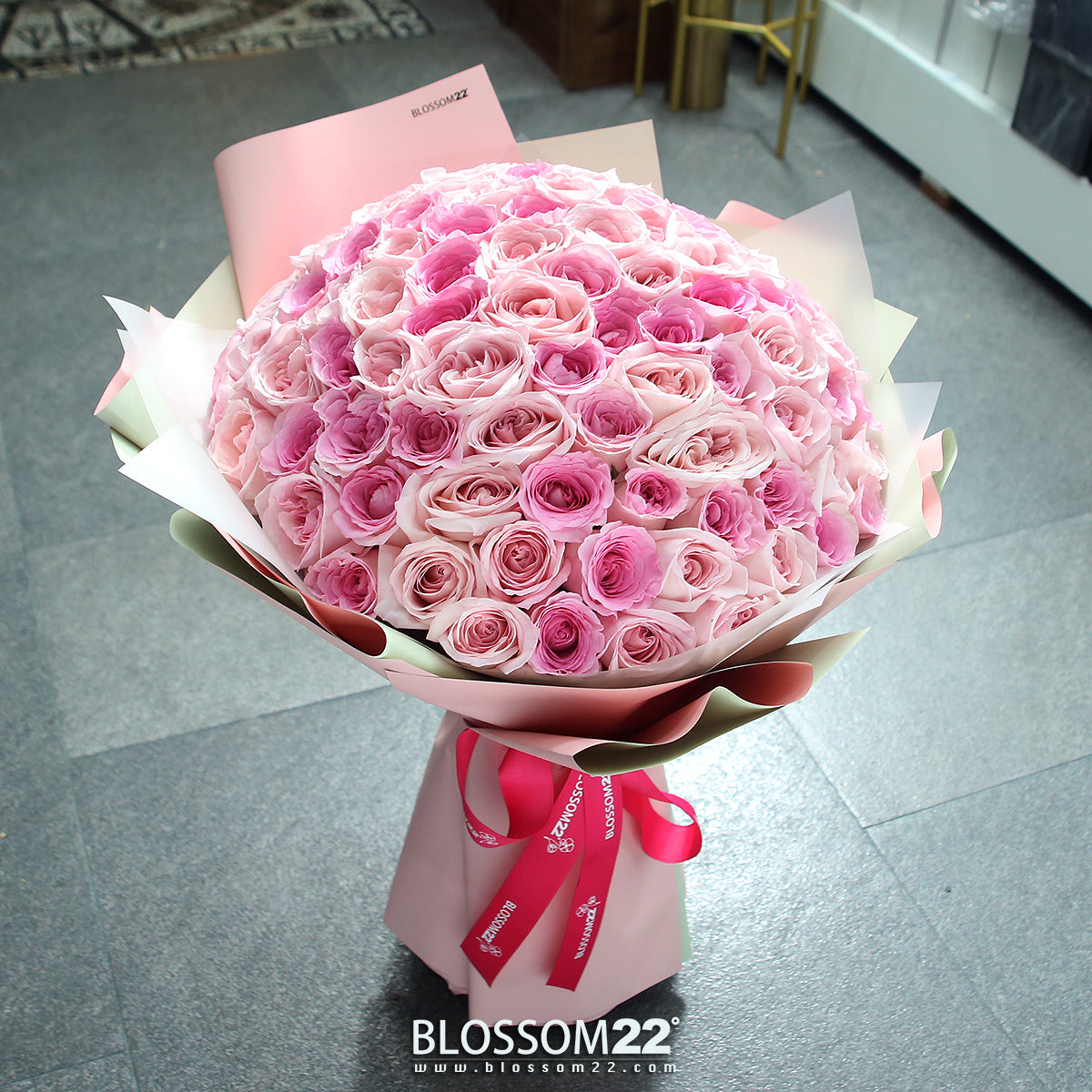 99枝 雙色粉混合玫瑰花束｜99 Pink mix Light Pink Rose Bouquet (99 Two Tone Pink)｜情人節花