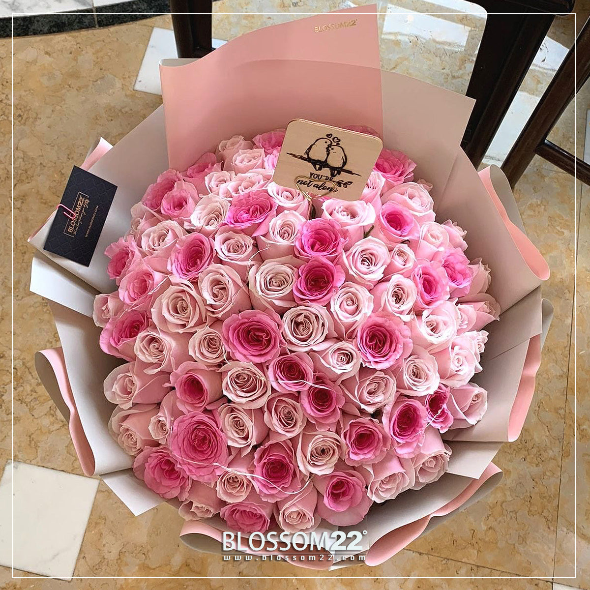 99枝 雙色粉混合玫瑰花束｜99 Pink mix Light Pink Rose Bouquet (99 Two Tone Pink)｜情人節花 fresh bouquet 鮮花束 Blossom22°