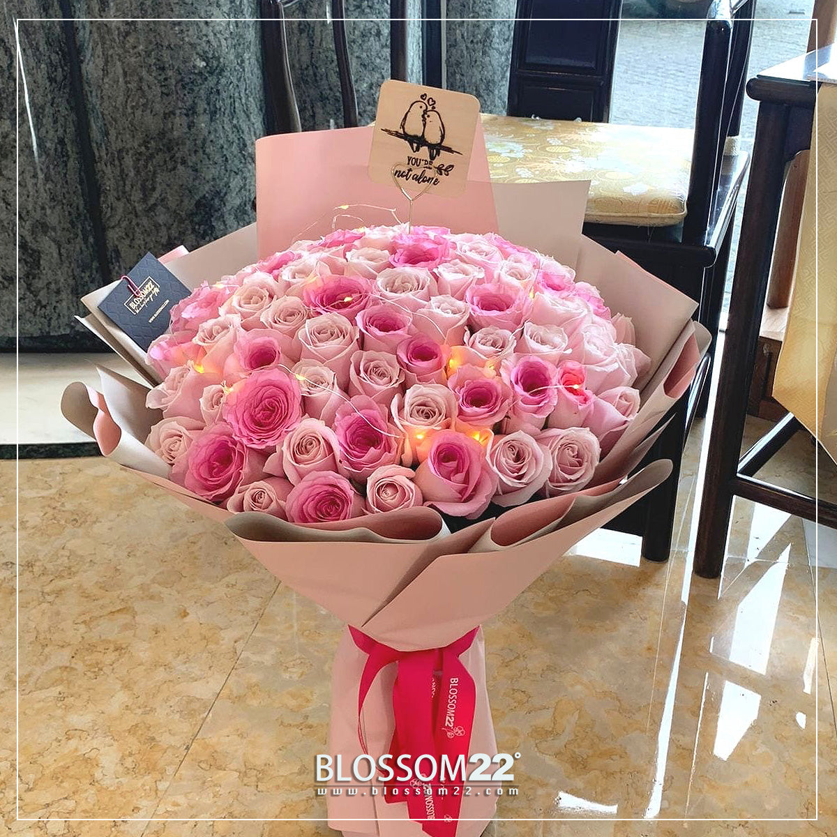 99枝 雙色粉混合玫瑰花束｜99 Pink mix Light Pink Rose Bouquet (99 Two Tone Pink)｜情人節花 fresh bouquet 鮮花束 Blossom22°