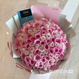 99枝 雙色粉混合玫瑰花束｜99 Pink mix Light Pink Rose Bouquet (99 Two Tone Pink)｜情人節花