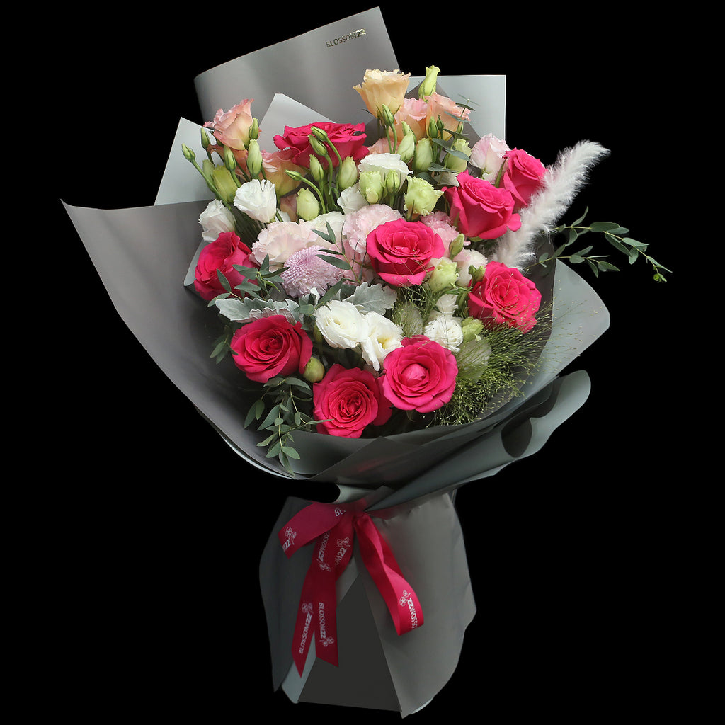 大頭桃紅玫瑰洋桔梗花束｜Hot Pink Rose Eustoma Bouquet