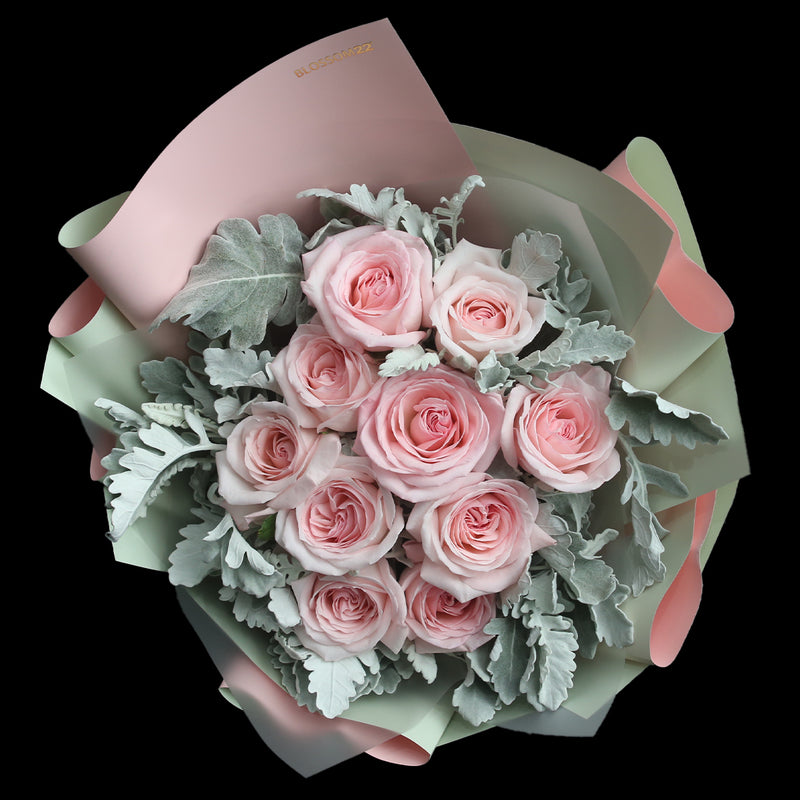 9枝 淺粉玫瑰鮮花束｜9 Light Pink Roses Bouquet