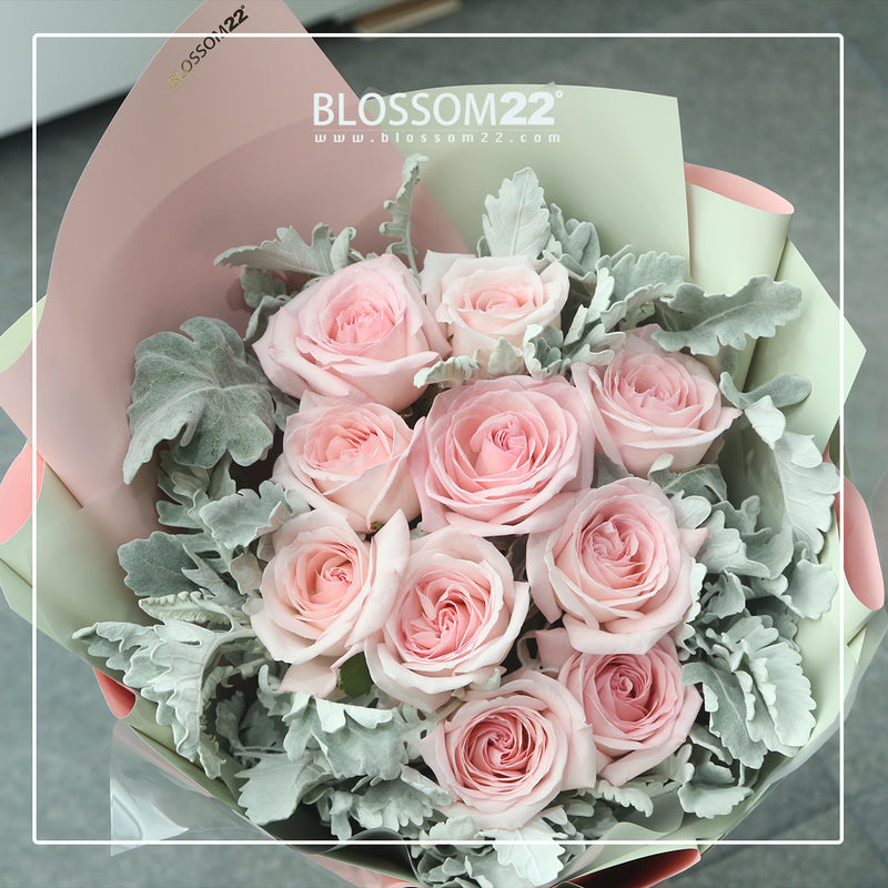 9枝 淺粉玫瑰鮮花束｜9 Light Pink Roses Bouquet