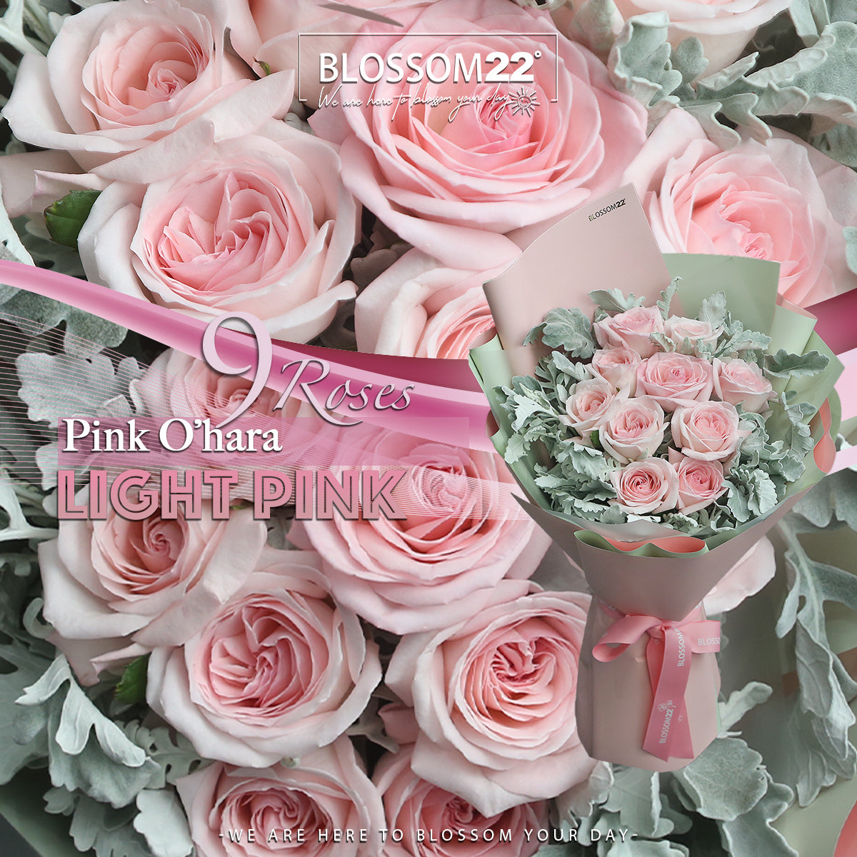 9枝 淺粉玫瑰鮮花束｜9 Light Pink Roses Bouquet