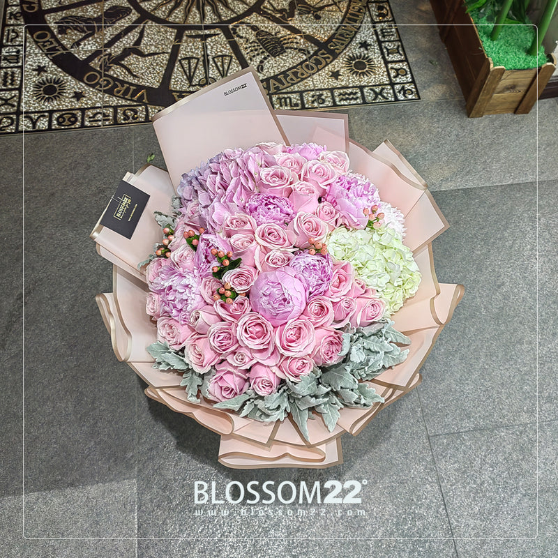 39粉玫瑰8牡丹2繡球花束 ｜39 Roses 8 Peony & 2 Hydrangea(Maria Montez)