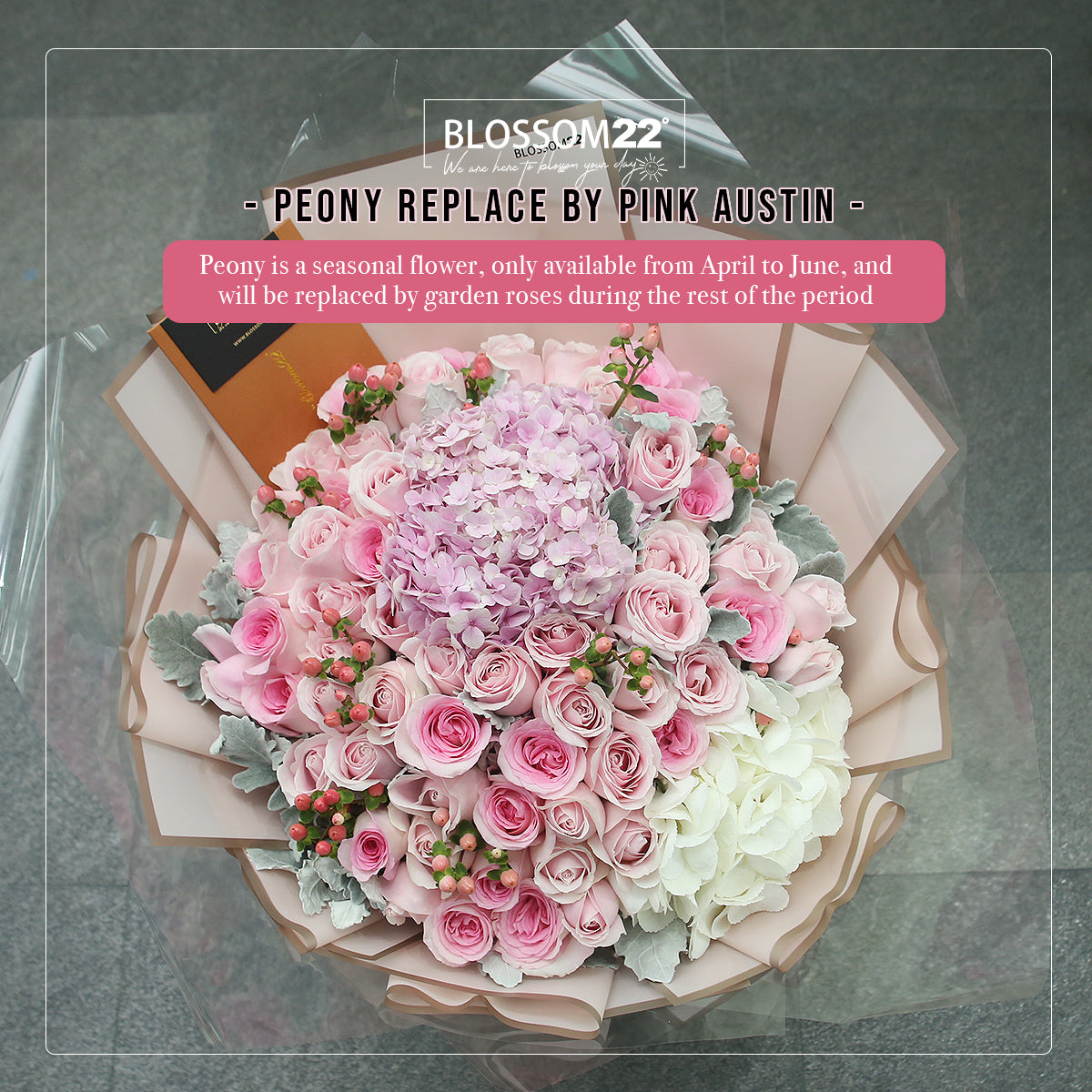 39粉玫瑰8牡丹2繡球花束｜39 Roses 8 Peony & 2 Hydrangea(Maria