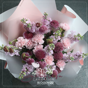 粉康乃馨紫羅蘭松蟲草花束｜Pink Carnation Violet Scabiosa Bouquet