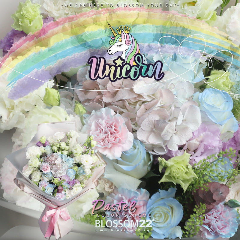 獨角獸淡粉色系玫瑰繡球花束｜Unicorn Color Scheme Rose & Hydrangea Bouquet