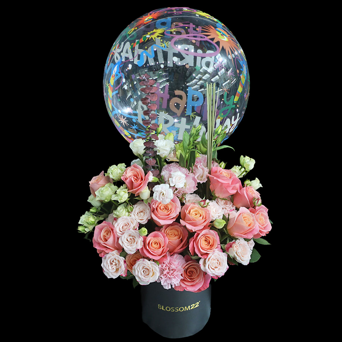 Piggy Rose Balloon Flower Bucket ｜嫩粉玫瑰汽球皮革鮮花桶