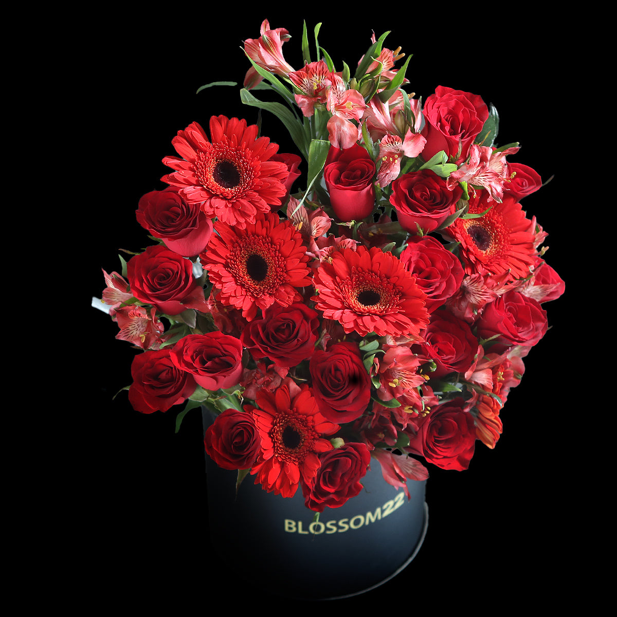 Red Rose Barberton Daisy Balloon Flower Bucket｜紅玫瑰非常菊汽球鮮花桶