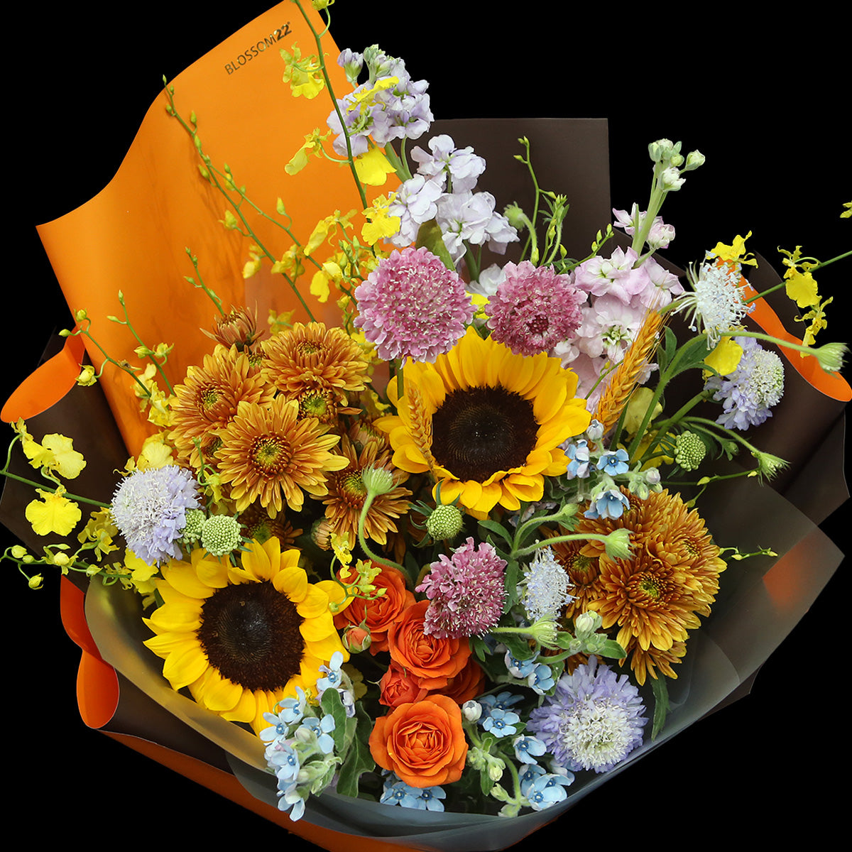 2 向日葵小太陽菊小玫瑰紫羅蘭花束｜2 Sunflower, Spray Rose and Hoary Stock Bouquet (Blessing)