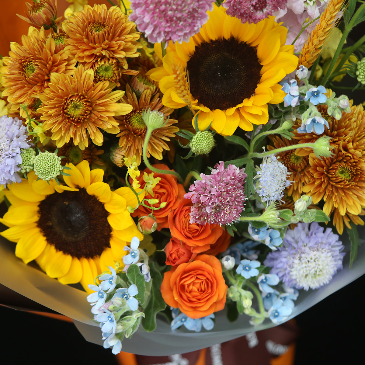 4 向日葵小太陽菊小玫瑰紫羅蘭花束｜4 Mixed Sunflower, ＆Spray Rose and Hoary Stock Bouquet (Blessing)