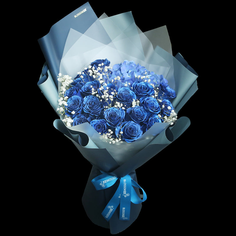 19枝 藍色玫瑰繡球花束｜19 Dyeing Blue Roses & Hydrangea Bouquet (Blue Starry) fresh bouquet 鮮花束 BLOSSOM22