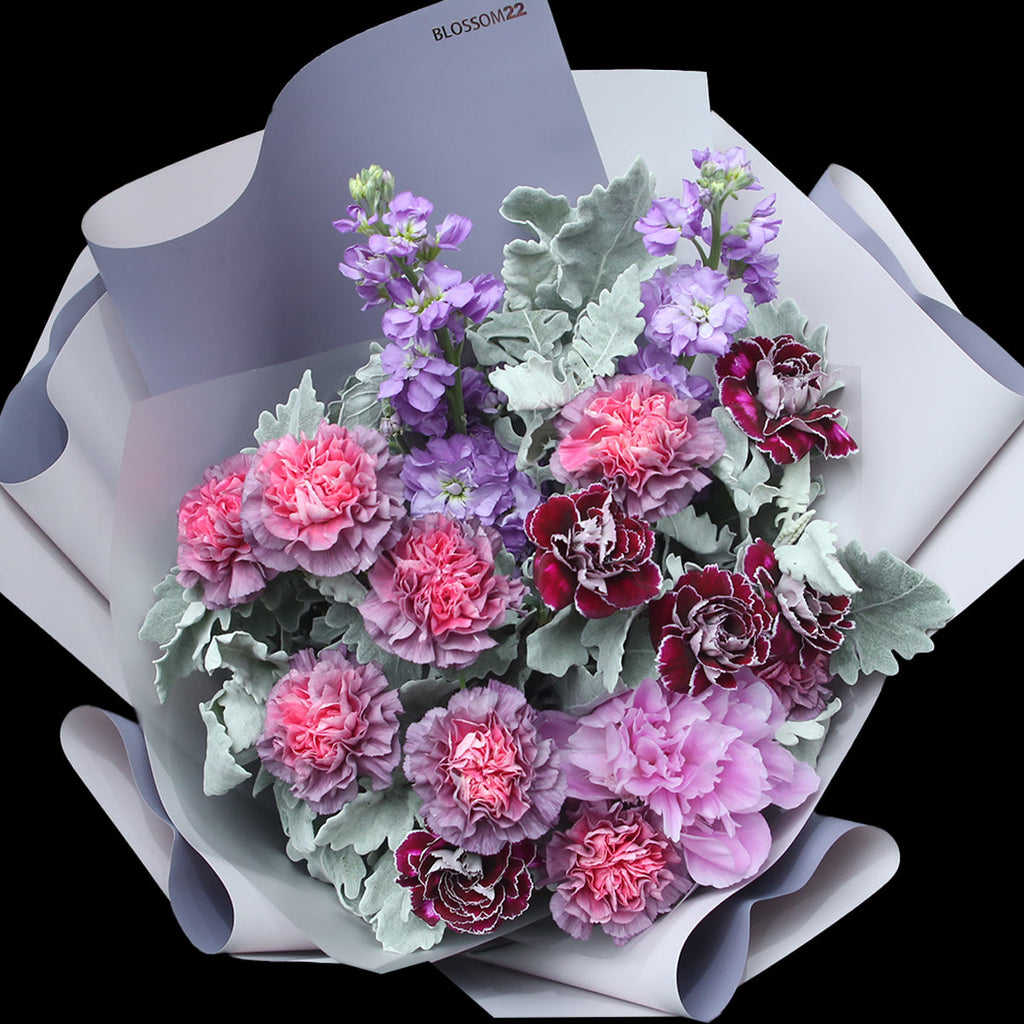 12 混色紫色康乃馨紫羅蘭牡丹花束｜12 Mixed Purple Carnation Violet Peony Bouquet (母親節花束)