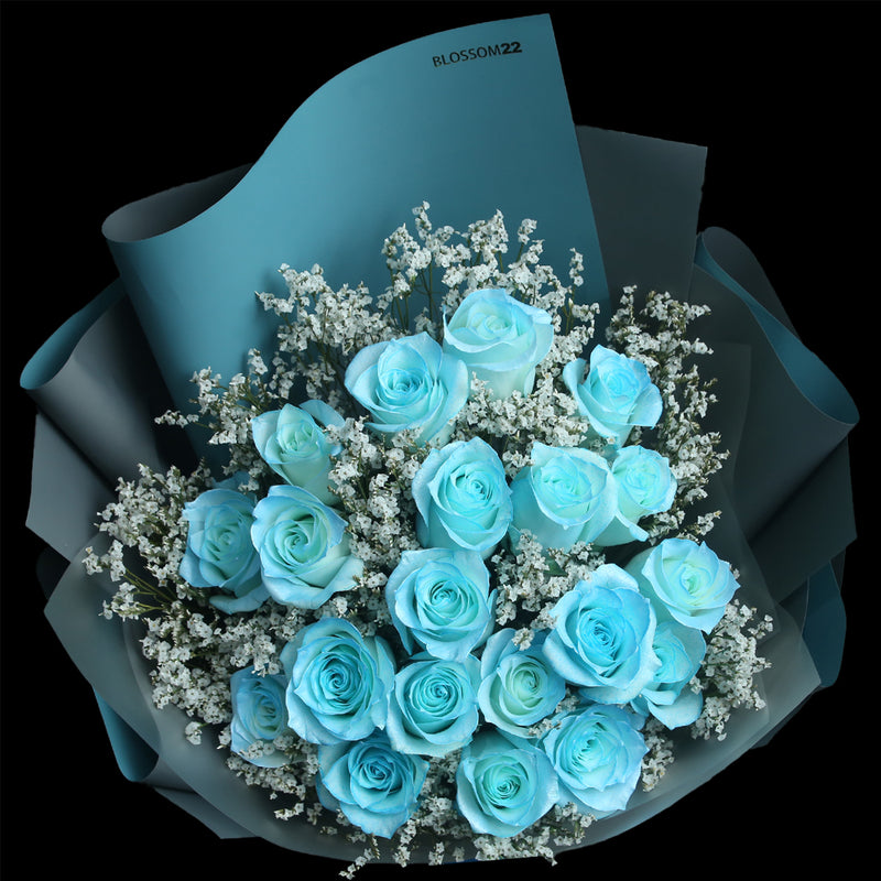 19枝 冰閃藍玫瑰花束｜19 Ice Blue Dyeing Rose bouquet