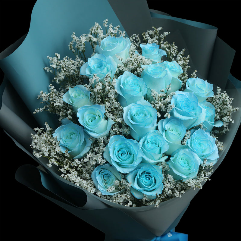 19枝 冰閃藍玫瑰花束｜19 Ice Blue Dyeing Rose bouquet （情人節花束）