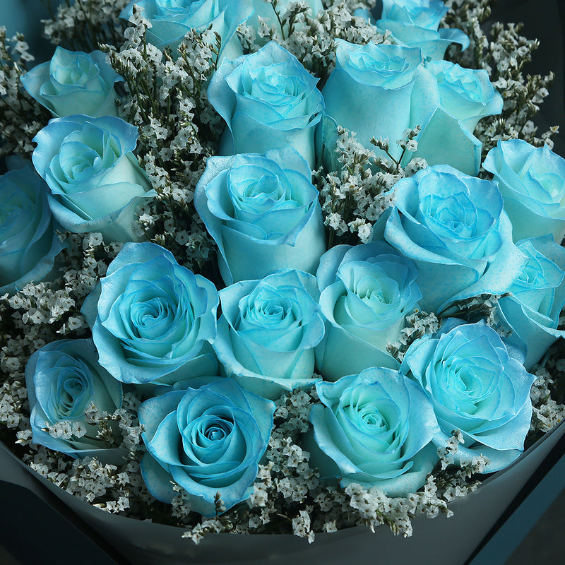 19枝 冰閃藍玫瑰花束｜19 Ice Blue Dyeing Rose bouquet （情人節花束）